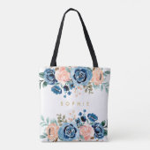 Tote Bag Bouquets floraux de couleur bleu pâleur Nom (Dos)
