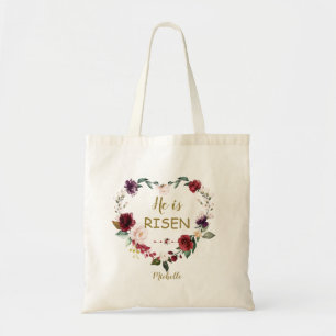 Tote Bag Bourgogne Coeur Floral Heureux Pâques Il Est Ressu