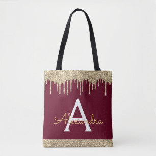 Tote Bag Bourgogne doré Paillettes scintillement Élégant Mo