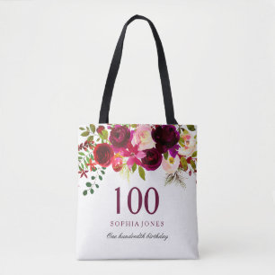 Tote Bag Bourgogne Floral Boho 100e fête d'anniversaire