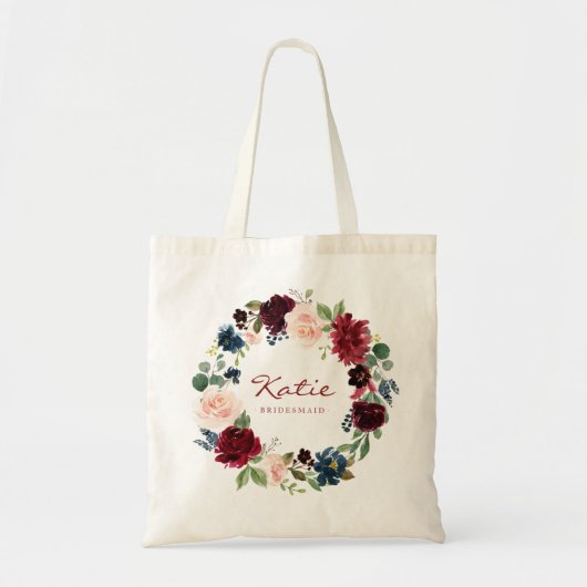 Tote Bag Bourgogne Floral Wreath Bridesmaid Cadeau (Devant)