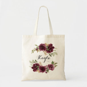 Tote Bag Bourgogne Gold Floral Foliage Vert Personnalisé