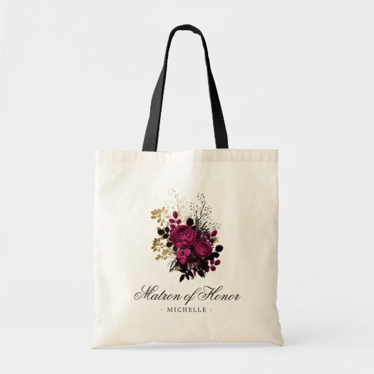 Tote Bag Bourgogne - Marsala et or Floral Matron d'honneur (Devant)