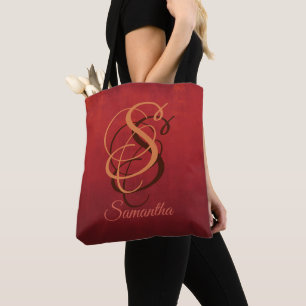 Tote Bag Bourgogne Orange Rouge monogramme rustique ombre