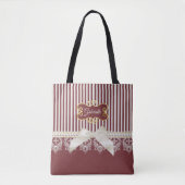 Tote Bag Bourgogne Rayure Dentelle Nom (Devant)