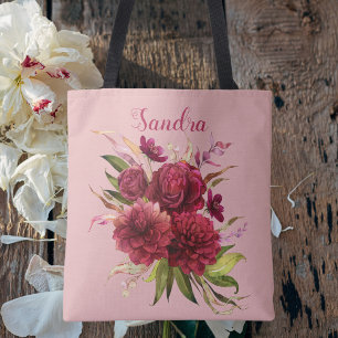 Tote Bag Bourgogne rose Floral Botanique Élégante Épouse