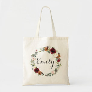 Tote Bag Bourgogne Rouille Rouille Florale Fleurs Mariage F