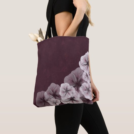 Tote Bag Bourgogne texturisé avec des fleurs (De près)