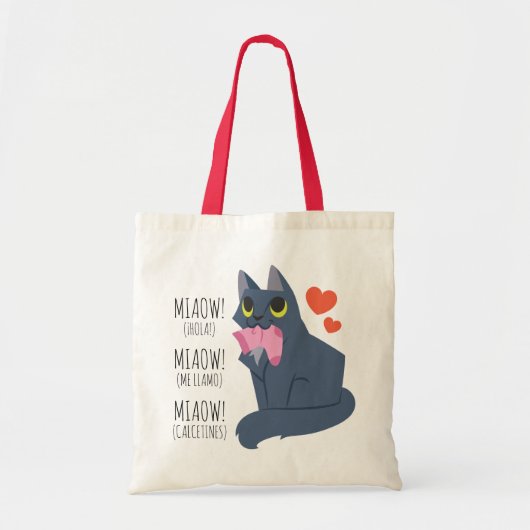 Tote Bag Bourse de toile Chat  Je m'appelle des Chaussettes (Devant)