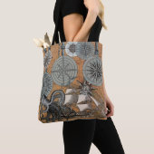 Tote Bag Boussole Rose Vintage Nautique Octopus Ship (De près)