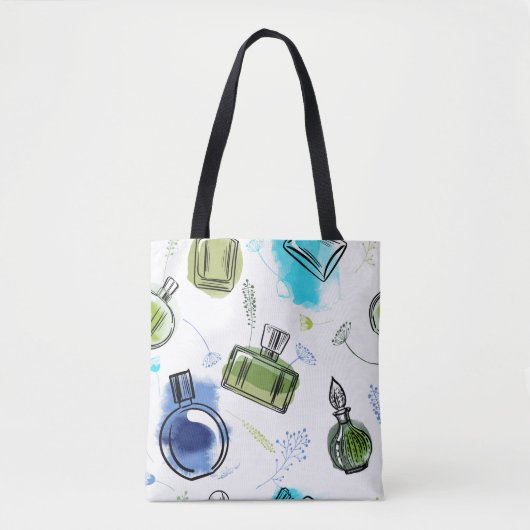 Tote Bag Bouteille de parfum motif sans soudure et texte aq (Devant)