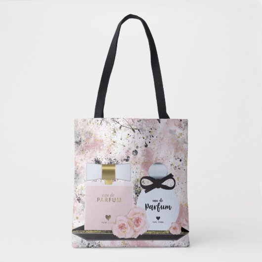 Tote Bag Bouteilles de parfum de New York Or & Roses Roses  (Devant)