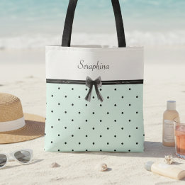 Tote Bag Boutique Chic Monogramme pois vert menthe