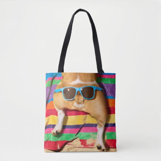 Tote Bag Bouton de chien avec lunettes de soleil (Devant)