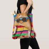 Tote Bag Bouton de chien avec lunettes de soleil (De près)