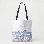 Tote Bag Bow bleu clair avec Empreinte de léopard tendance  (Devant)