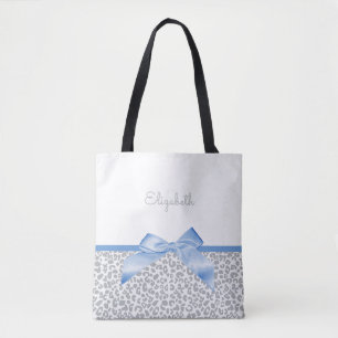 Tote Bag Bow bleu clair avec Empreinte de léopard tendance