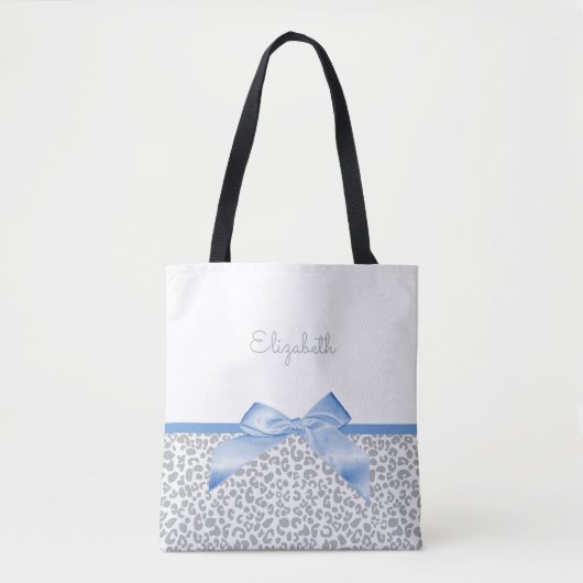 Tote Bag Bow bleu clair avec Empreinte de léopard tendance (Devant)