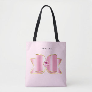 Tote Bag Bow en verre rose avec pierre centrale