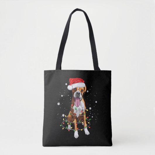 Tote Bag Boxe Chien Arbre Lumières Noël Jeu de Noël Pyjama (Devant)