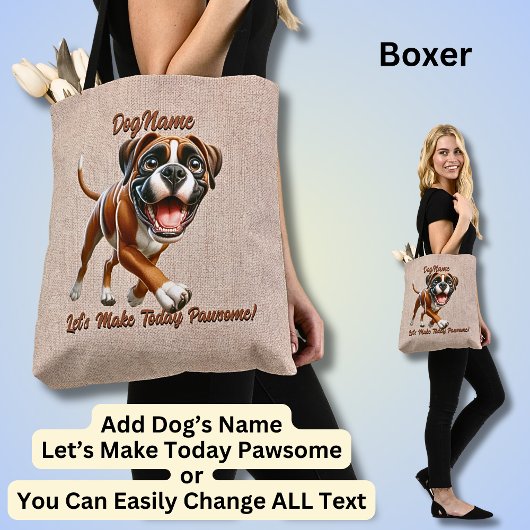 Tote Bag Boxer - Ajouter le nom du chien, modifier le texte