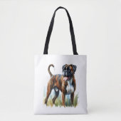 Tote Bag Boxer bringé représenté à l'aquarelle (Devant)