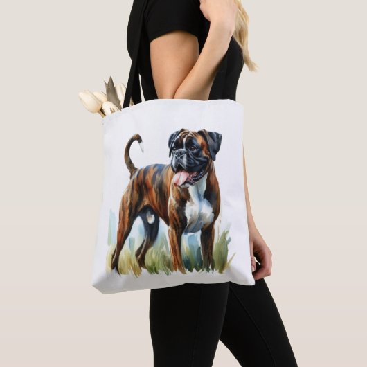 Tote Bag Boxer bringé représenté à l'aquarelle (De près)