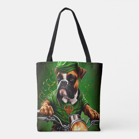 Tote Bag Boxer Chien Conduite Vélo St. Patrick's Day (Dos)