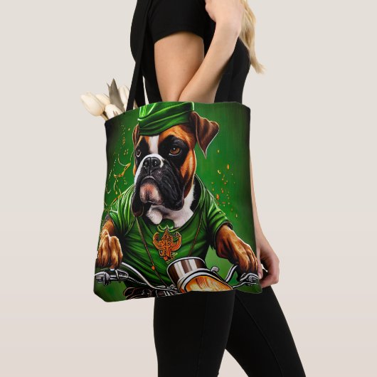 Tote Bag Boxer Chien Conduite Vélo St. Patrick's Day (De près)