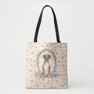 Tote Bag Boxer Chien Empreinte de patte & Chien Bone Cute