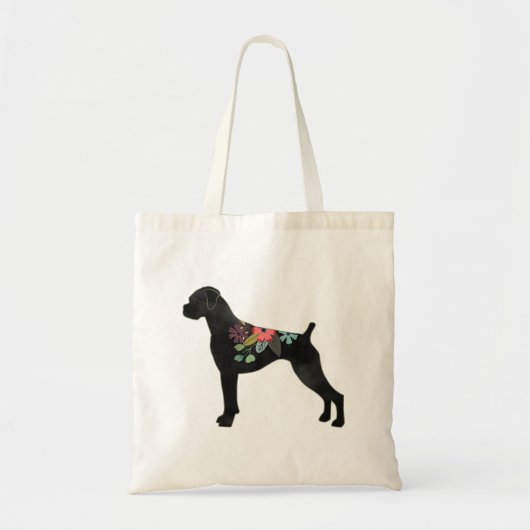 Tote Bag Boxer Chien race Boho naturel Floral Silhouette (Devant)