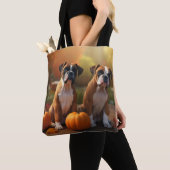 Tote Bag Boxer Chiot Automne Citrouille de plaisir (De près)