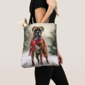 Tote Bag Boxer dans la neige de Noël (De près)