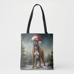 Tote Bag Boxer dans la neige de Noël
