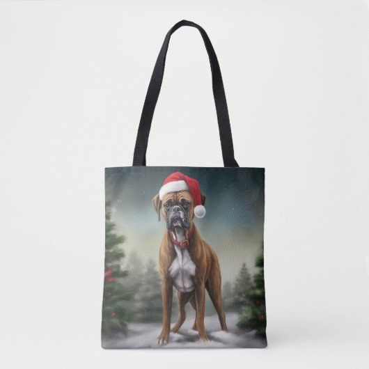 Tote Bag Boxer dans la neige de Noël (Devant)