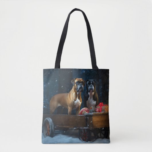 Tote Bag Boxer Snowy Sleigh Décor de Noël (Devant)