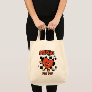 Tote Bag 🎧 Boyau en caoutchouc Cartoon Music Heart - Retro