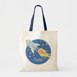 Tote Bag Boys Colorful Rocket Ship Space Galaxy et nom