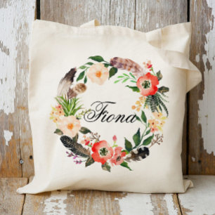 Tote Bag Braidsmaid à couronne florale personnalisée, Bienv