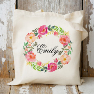 Tote Bag Braidsmaid de couronne rose florale personnalisée,