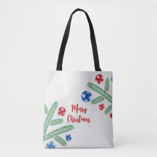 Tote Bag Branche d'arbre de Noël avec décorations de flocon