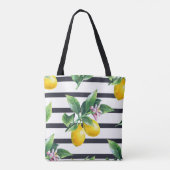 Tote Bag Branche de citron : lisière d'aquarelle d'agrumes (Dos)