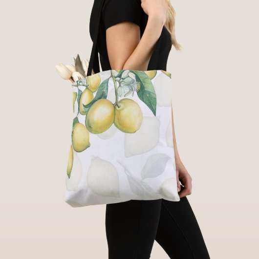 Tote Bag Branches de citron Blanc & Jaune Pays Rustique Chi (De près)