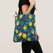 Tote Bag Branches de citron : Bleu Décoratif sans joint (De près)