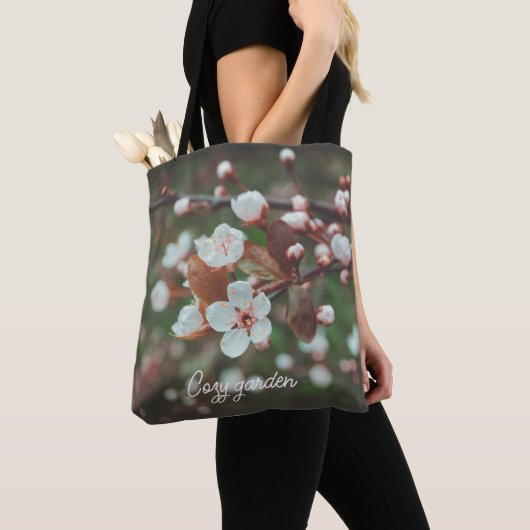 Tote Bag Branches de prune avec fleurs blanches (De près)