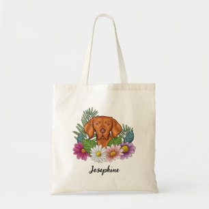 Tote Bag Braque Hongrois Avec Fleurs Colorées Et Nom