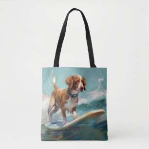 Tote Bag Bretagne Spaniel Beach Surf Peinture