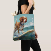 Tote Bag Bretagne Spaniel Beach Surf Peinture (De près)
