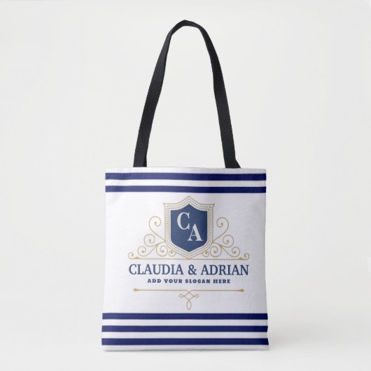 Tote Bag Bride And Groom Monogram Names Elegant Weeding (Devant)