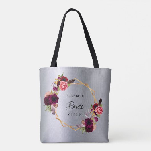 Tote Bag Bride argent bordeaux fleurs élégantes (Dos)